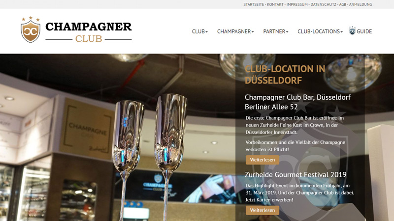 Referenzen: Web-Entwicklung, TYPO3, TYPO3-Extension. Website: CHAMPAGNER CLUB